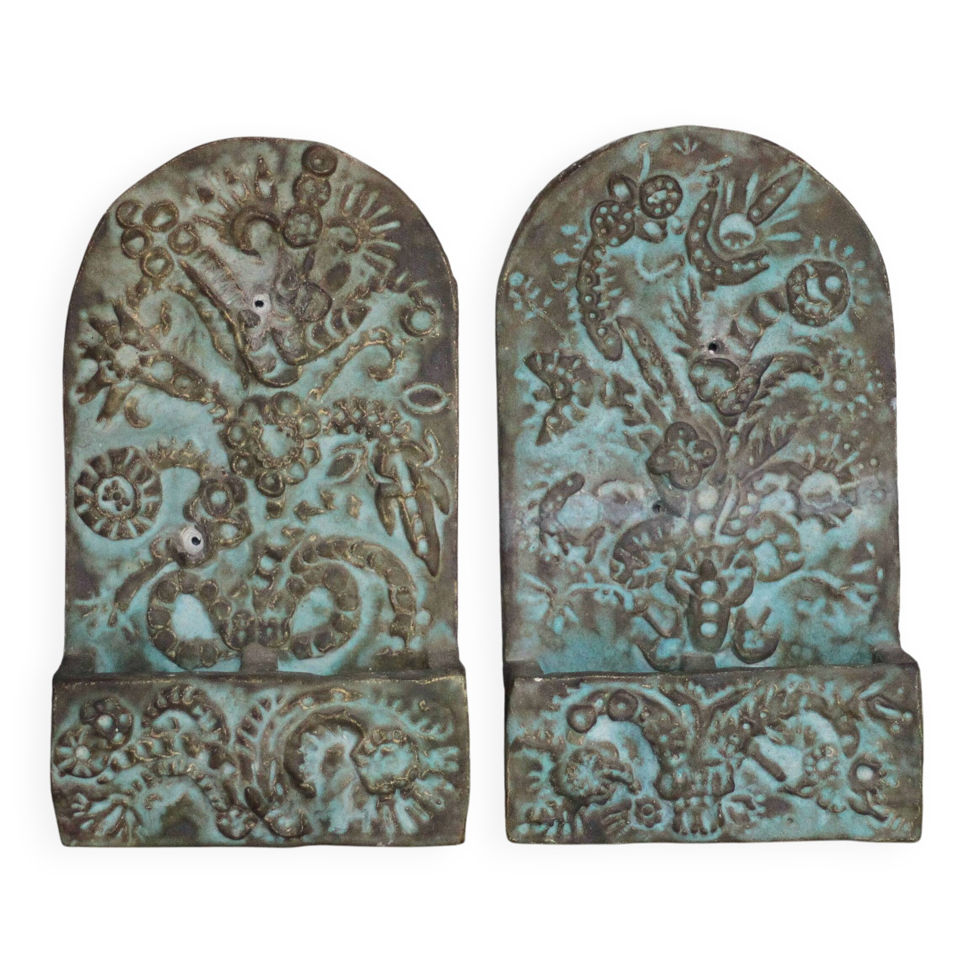 Pair of signed ceramic wall planters, pot cover