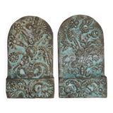 Pair of signed ceramic wall planters, pot cover