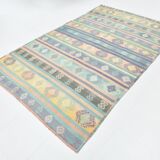 Tapis Kilim Anatolien 5x9 ft – Rayures Pastel en Vert Menthe, 163x268Cm
