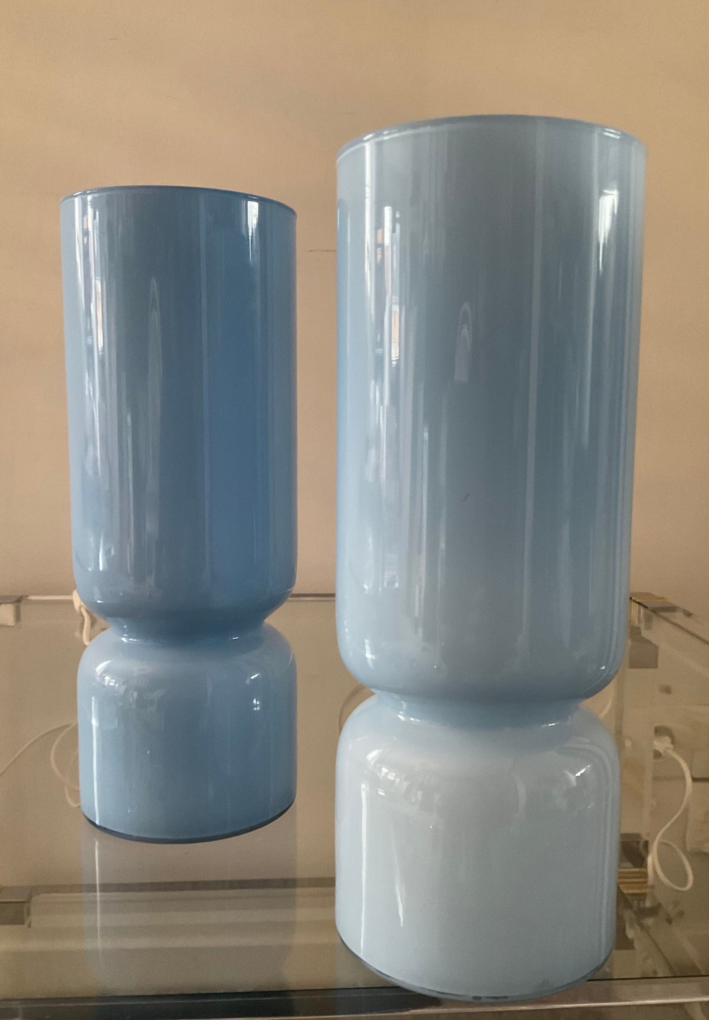 Pair of vintage lamps in blue glass