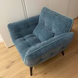 Fauteuil tissu bleu canard