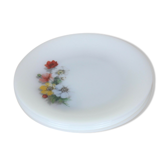 4 assiettes arcopal vintage opalin fleurs