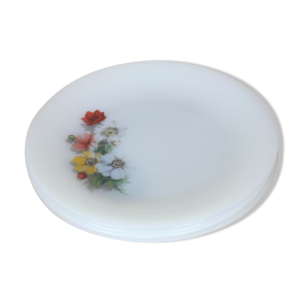 4 plates arcopal vintage opaline flowers