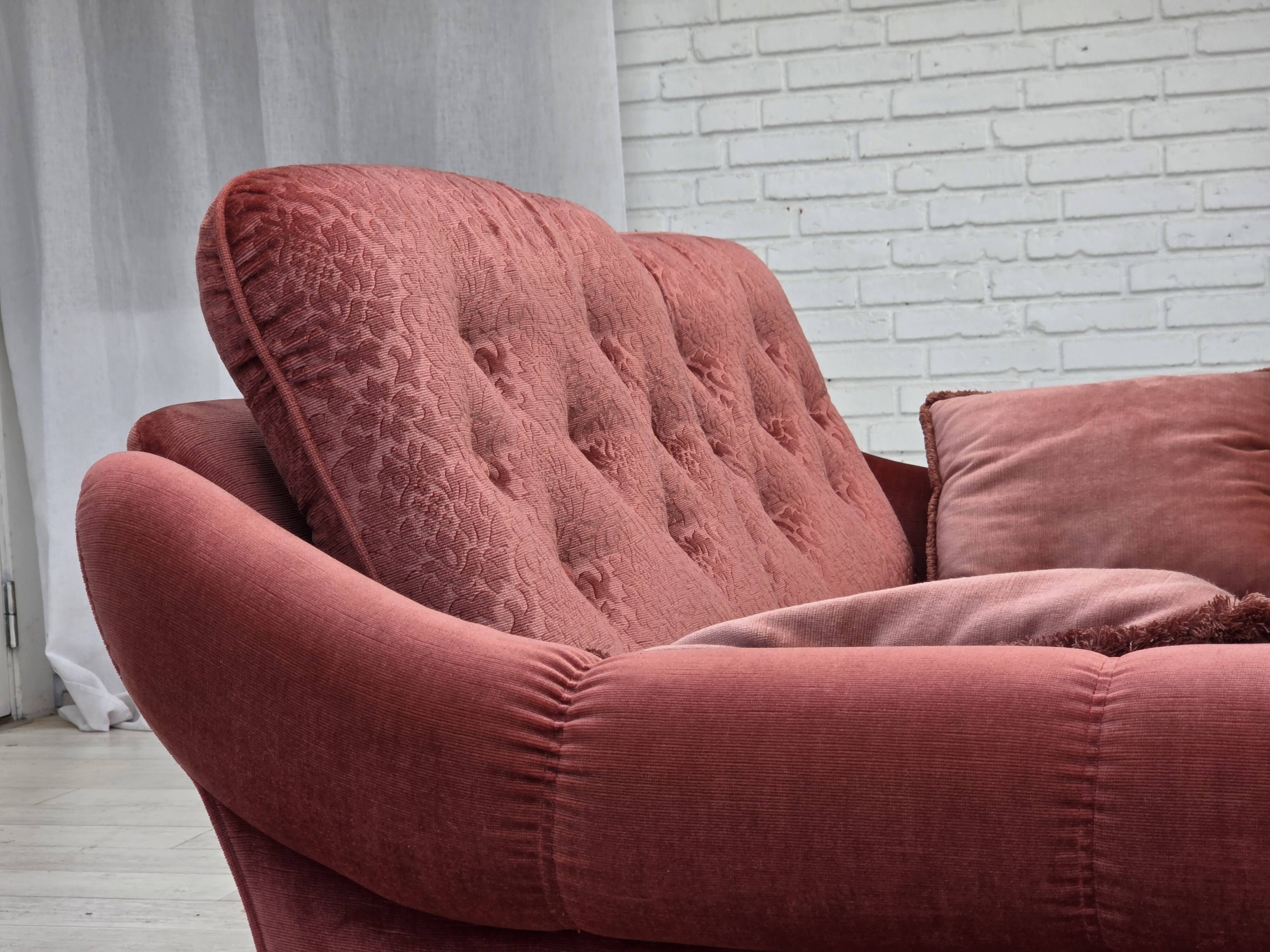 1980s, Scandinavian 2-seater sofa, pink furniture velour.