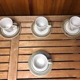 Series of 4 longchamp cups gray brown ceramic flower decor france vintage #a511