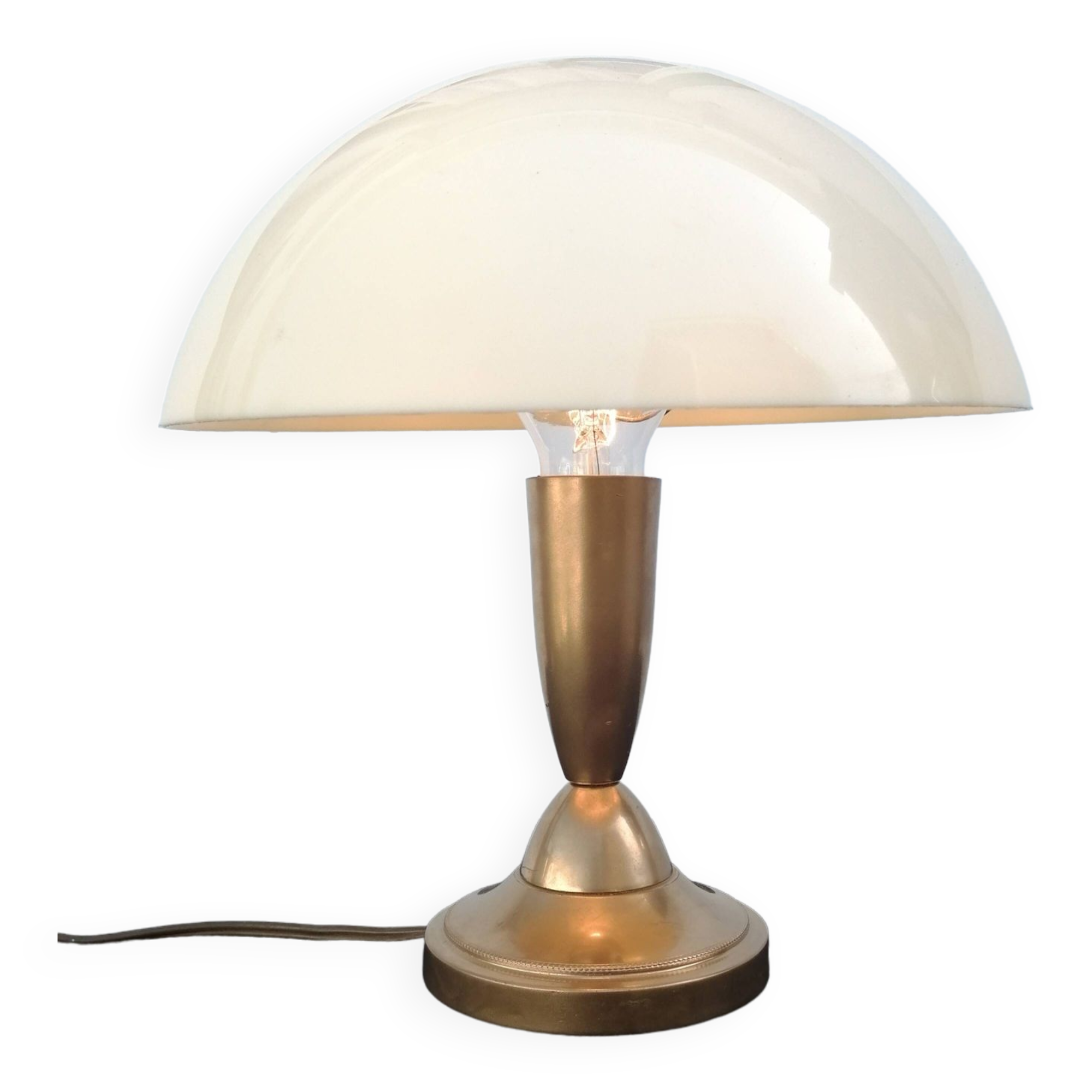 Golden mushroom lamp in metal and plastic vintage 1970