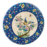 Large circular earthenware dish from Louvière with Longwy style bird decoration