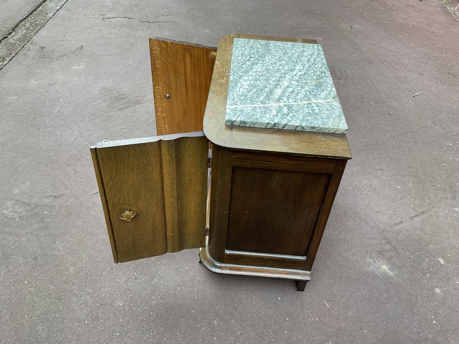 Oak and marble bedside table