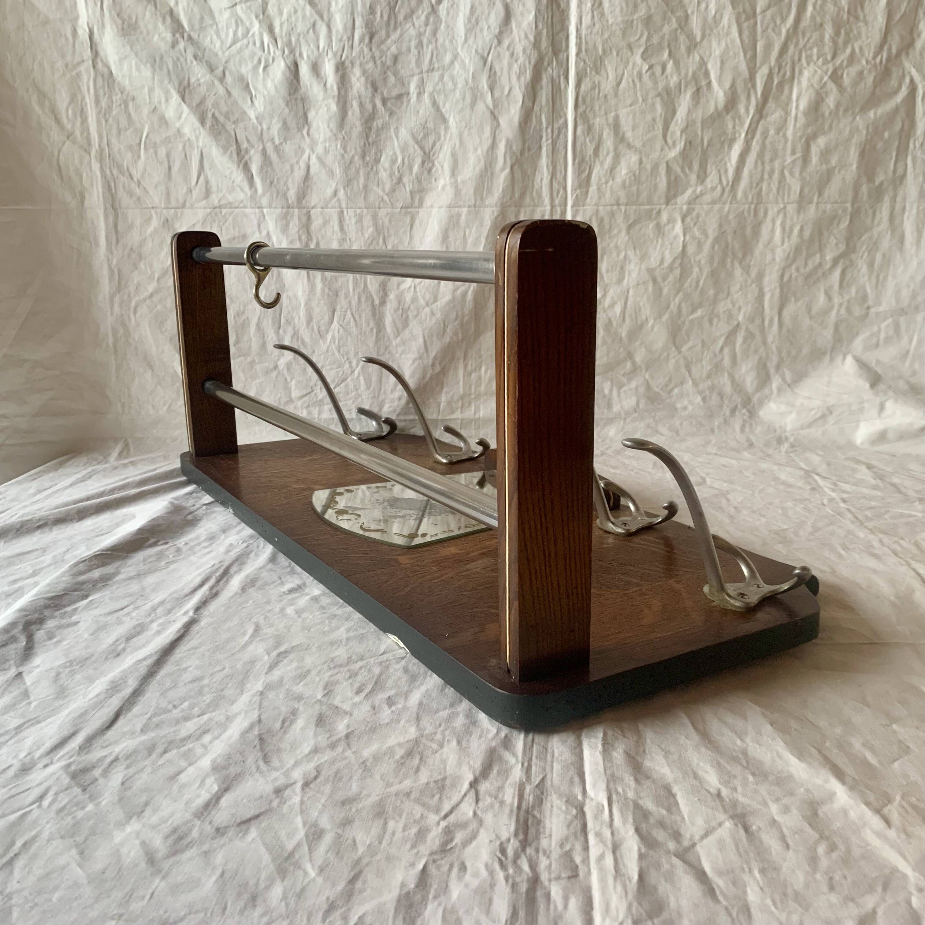 Art Deco wooden wall coat rack