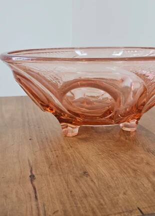 Art Deco pink glass fruit bowl on tripod stand - 1930s