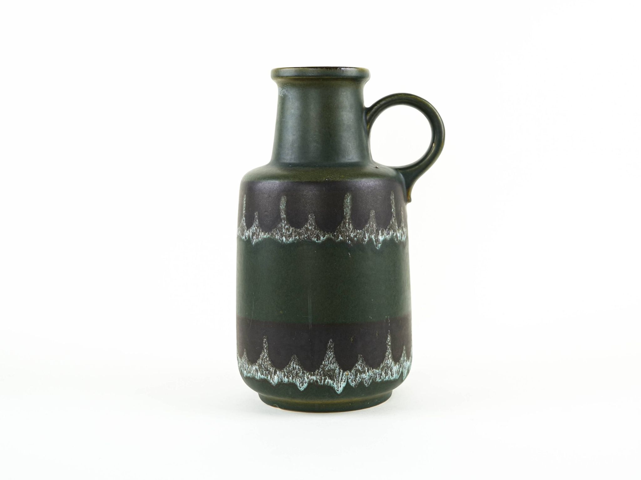 Vase en céramique fat lava avec poignée, glaçure verte, Allemagne de l'Ouest, années 1970