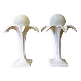 Paire de lampes palmiers en céramique blanche de Michael Andersen, années 1970