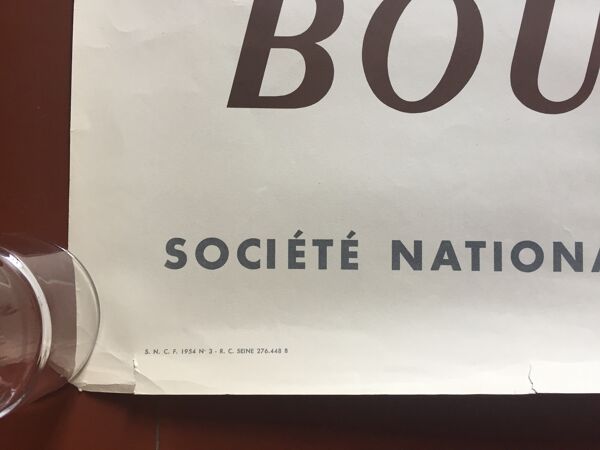 Affiche originale tourisme ''Bourgogne chemin de fer français'' 62x100cm 1954