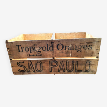 Old wooden advertising box Tropigold oranges Sao Paulo vintage