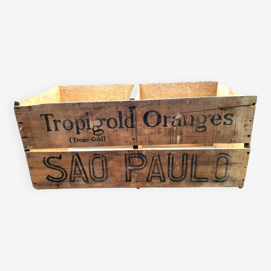 Caisse en bois publicitaire tropigold oranges Sao Paulo vintage | Selency
