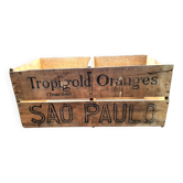 Caisse en bois publicitaire tropigold oranges Sao Paulo vintage