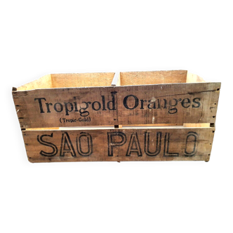 Old wooden advertising box Tropigold oranges Sao Paulo vintage