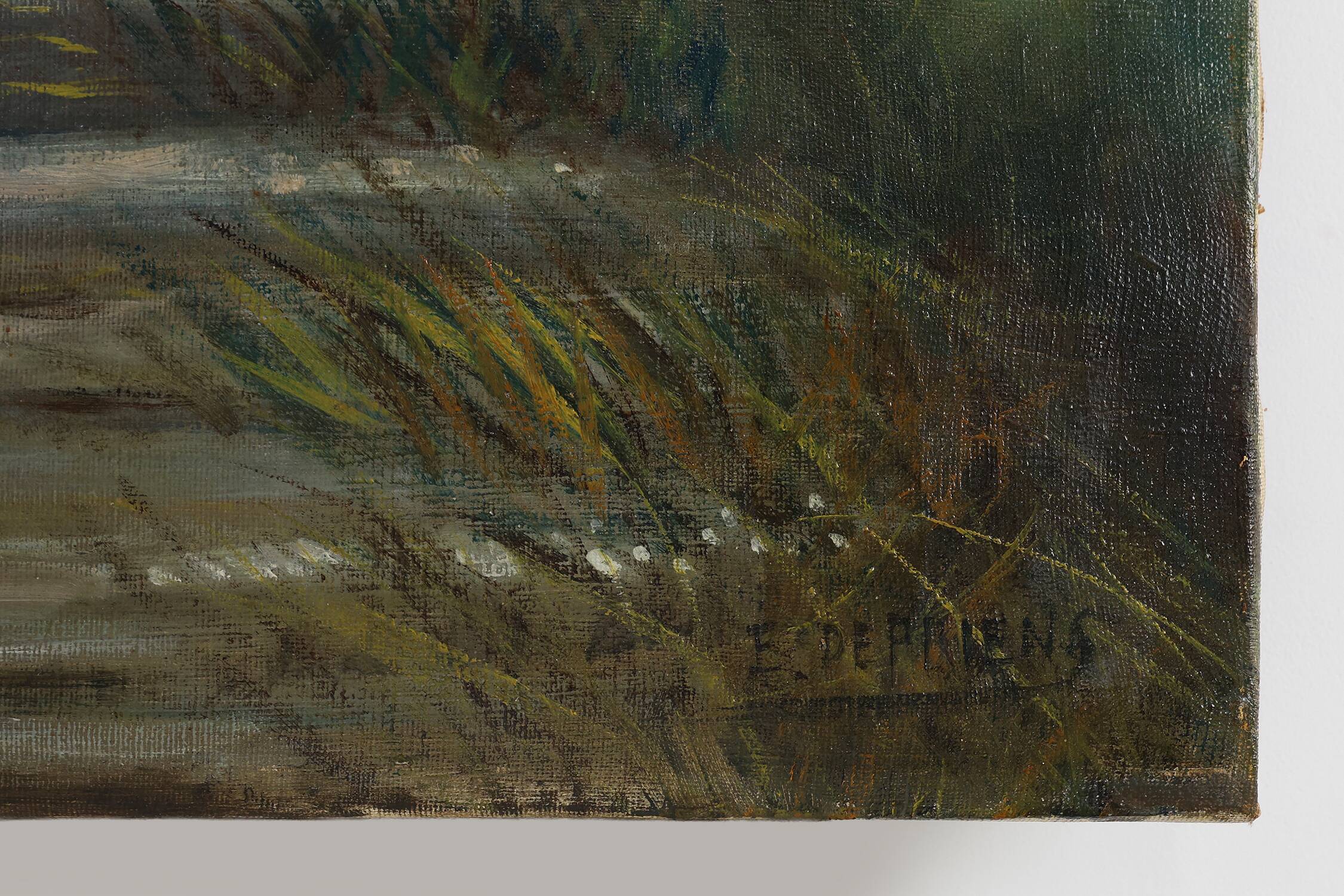 Rustic Farmstead Painting by E. Depriens in Oil on Canvas, Belgium ca. 1930