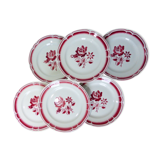 6 flat plates with red flowers