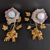 wall lamps golden and purple flowers