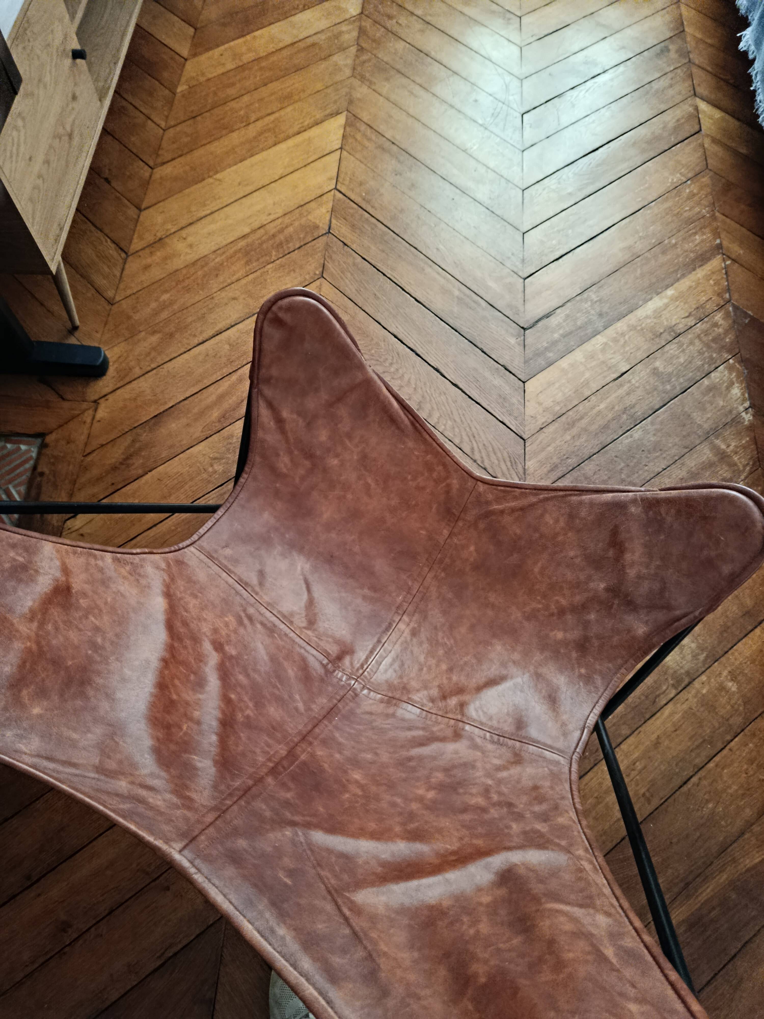 BKF Armchair Sudestada Brown Vintage Leather No. 03 with black epoxy lacquered frame