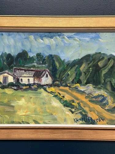 Swedish Oil on Canvas "Landskap" by Kersti Flyckt, Vintage & Framed 59×43cm