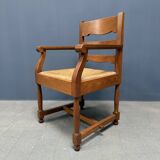 Set of two Dutch oak armchairs with rush seats