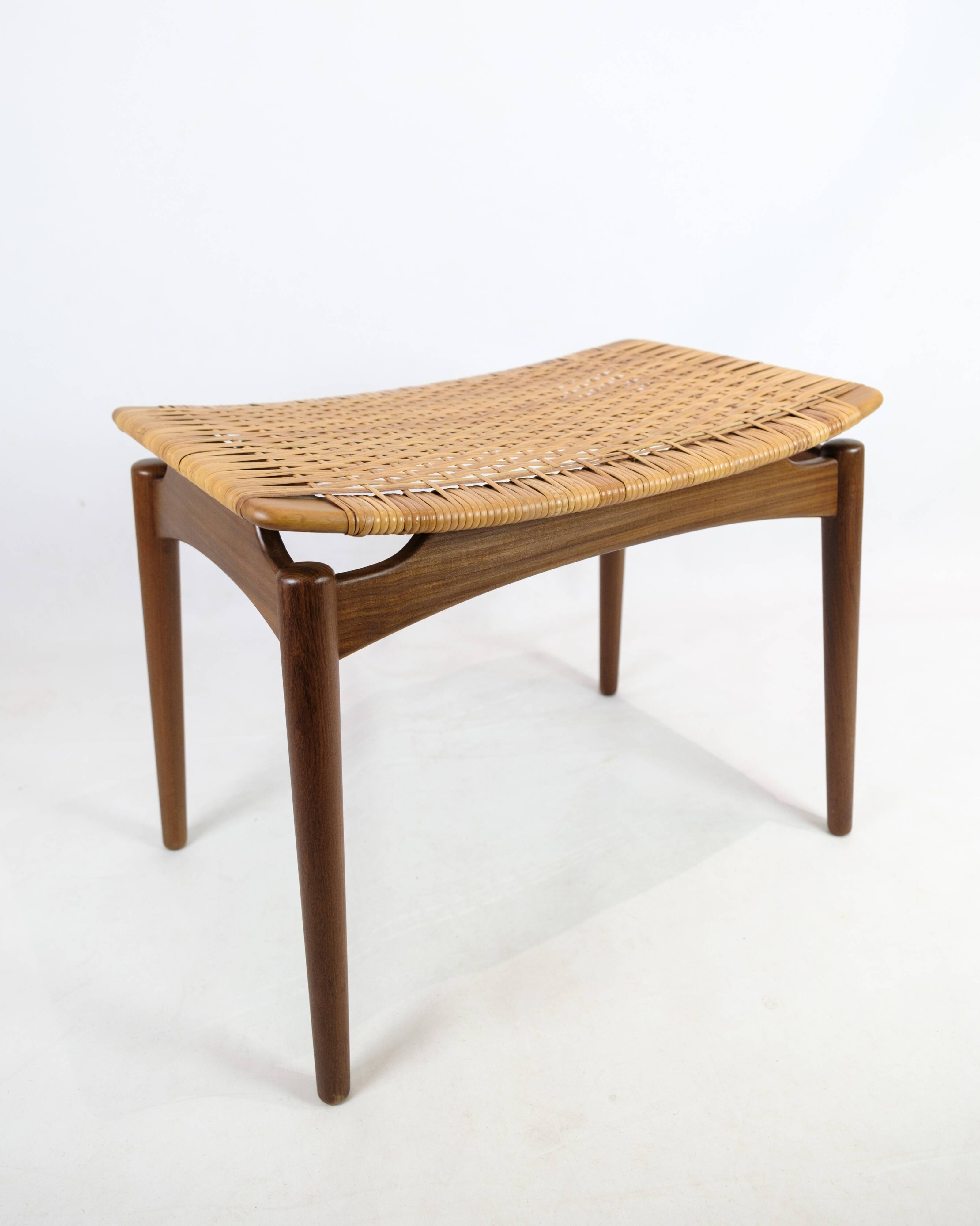 Papercord Stool In Teak By Sigfred Omann Made By Ølholm Møbelfabrik From 1960s