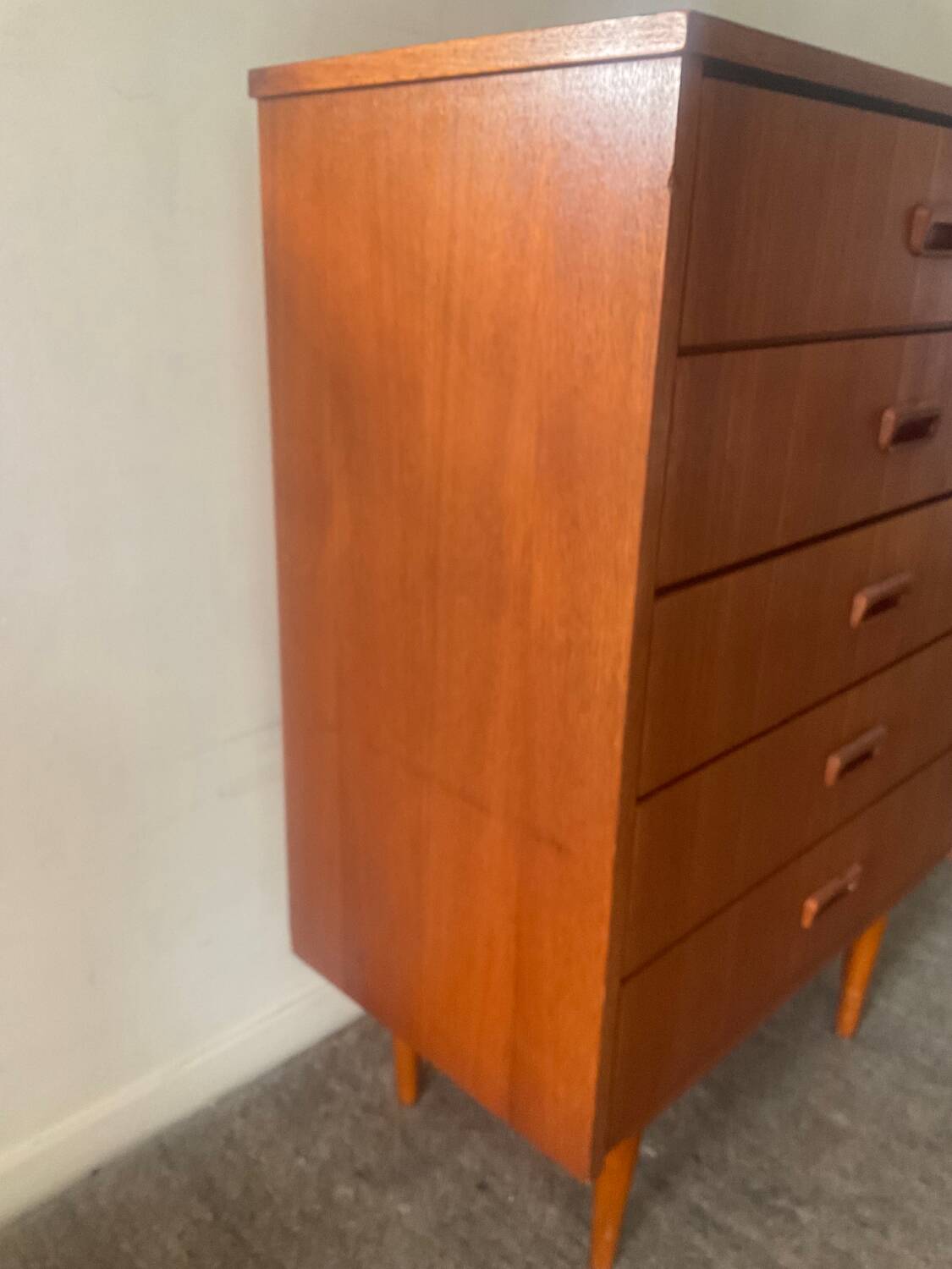 Danish teak chiffonier chest of drawers with 5 drawers