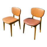 Pair of Scandinavian wood and leather chairs, Circa 1960
