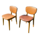 Pair of Scandinavian wood and leather chairs, Circa 1960