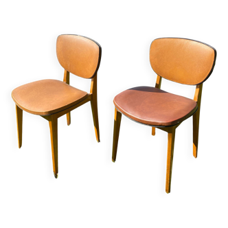 Paire de chaises scandinaves en bois et cuir, Circa 1960