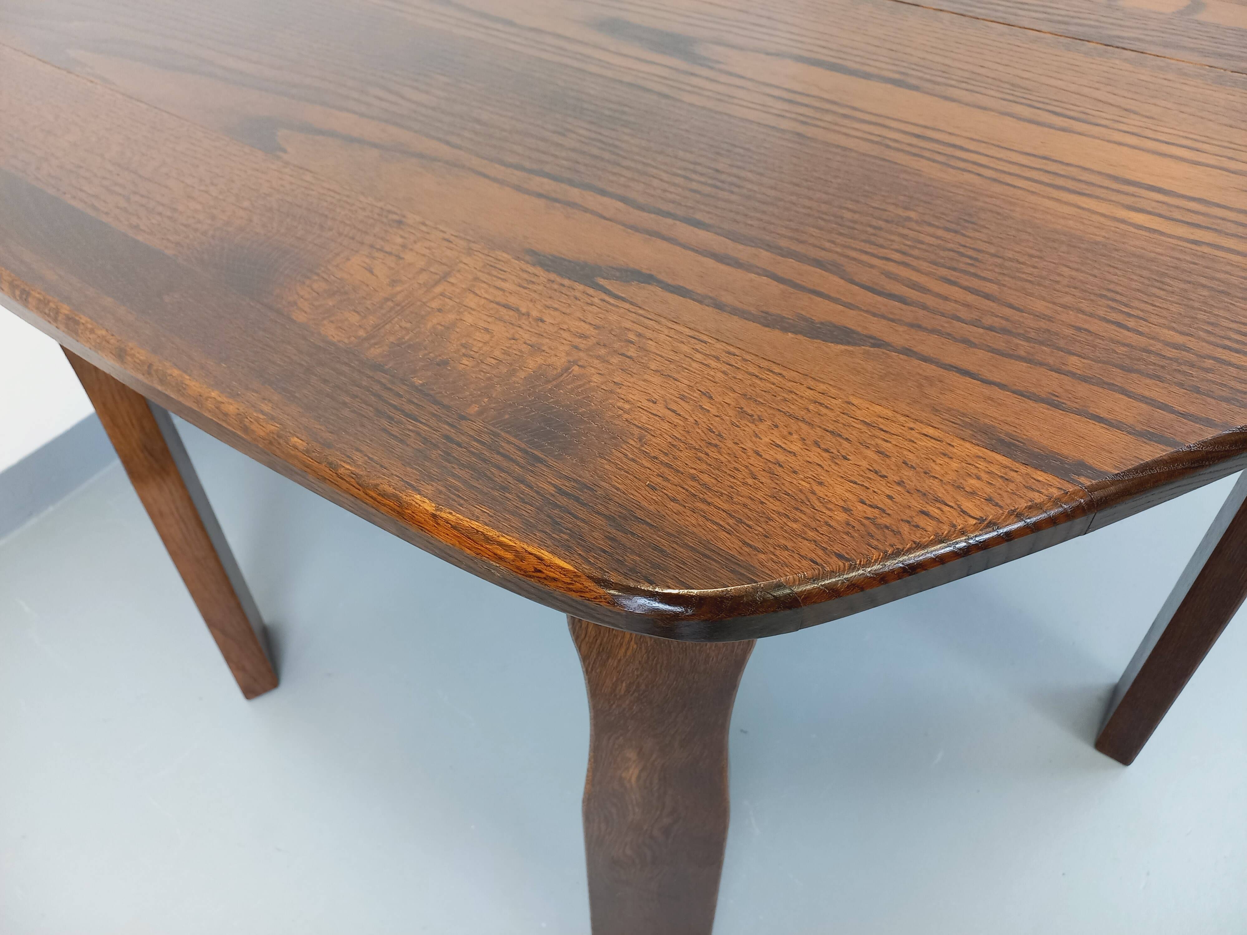 Vintage brutalist hexagonal dining table made of oak from the 1950s.