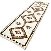 3x12 Geometric Beige & Brown Kilim Runner Rug, 102x357Cm