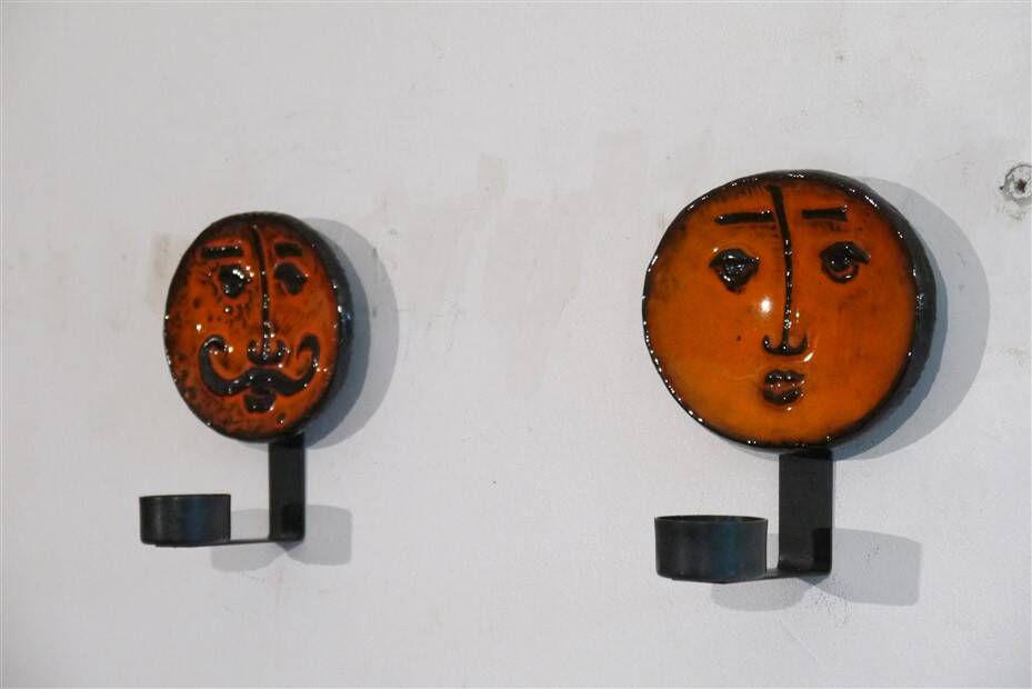 Pair of ceramic wall candlesticks by Lars Bergsten 1970