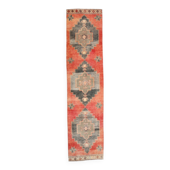 Terracotta Red Geometric Style Vintage Runner Rug, 83x350 Cm