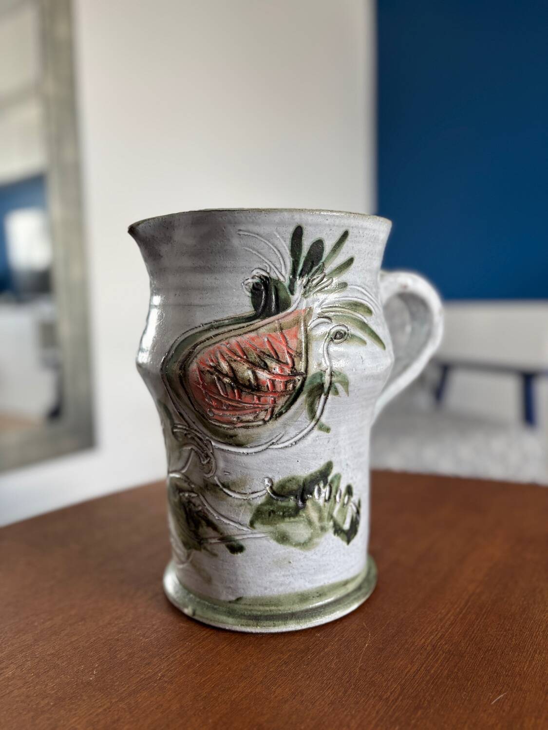 Large vintage ceramic vase by Thiry Albert | Floral decoration in r