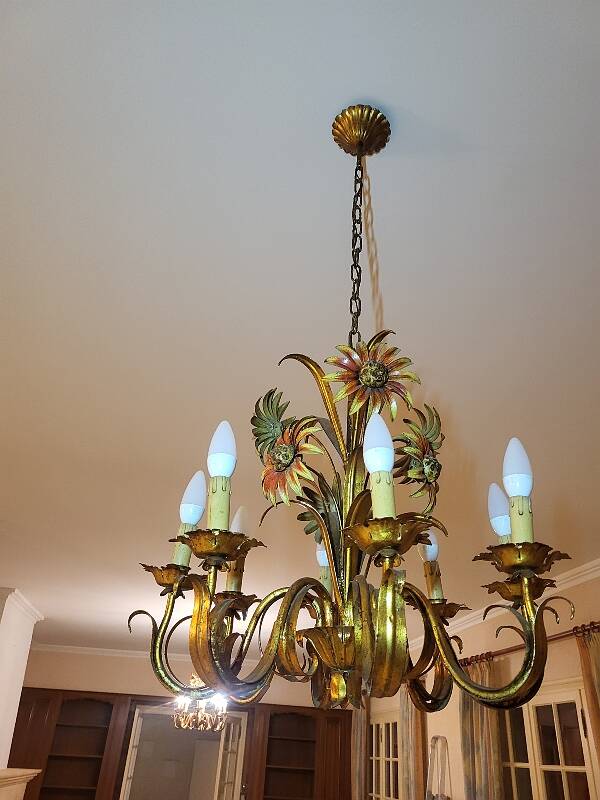 Set of painted metal chandeliers with flower decor