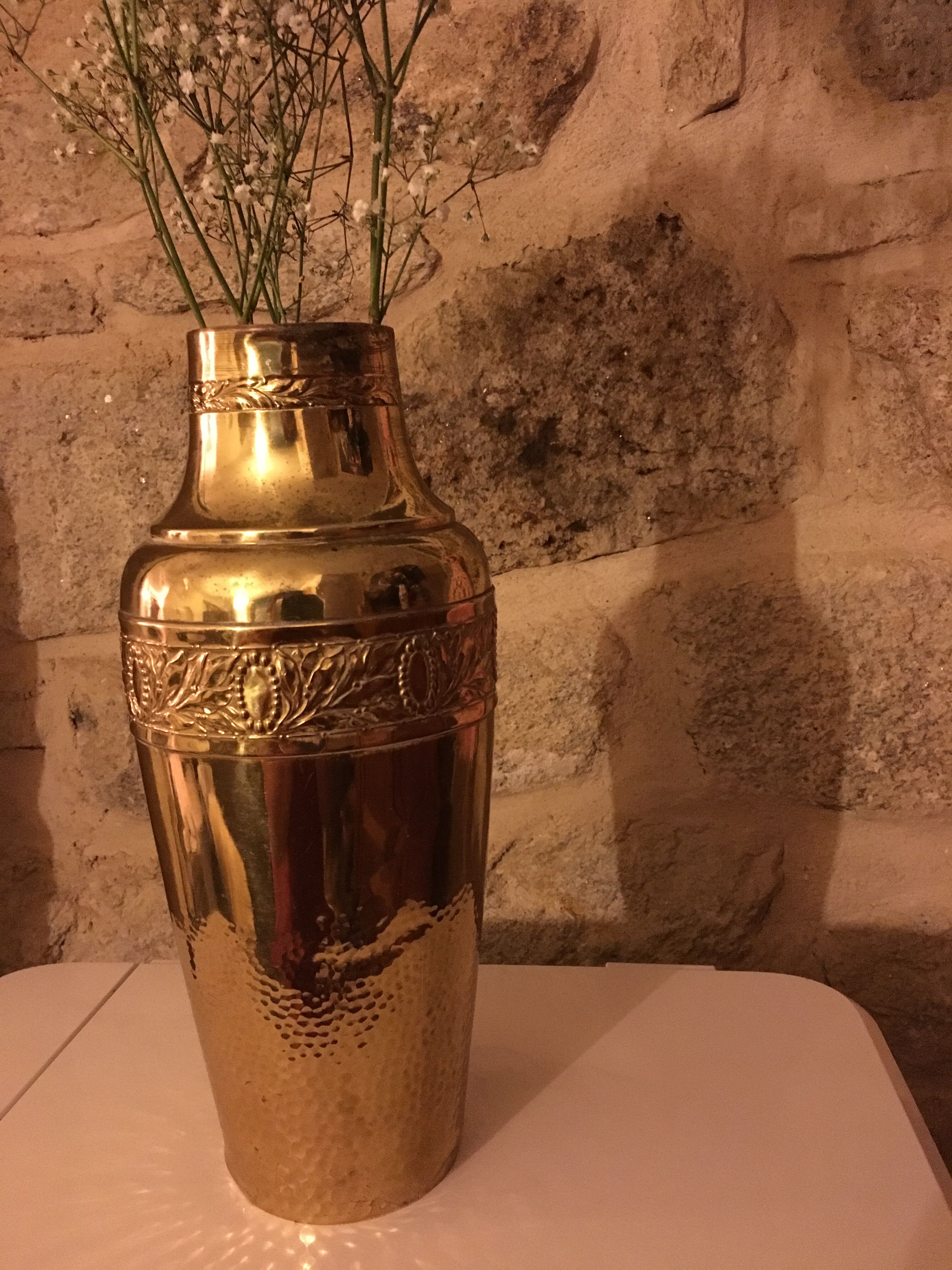 Yellow copper vase signed gbn art deco