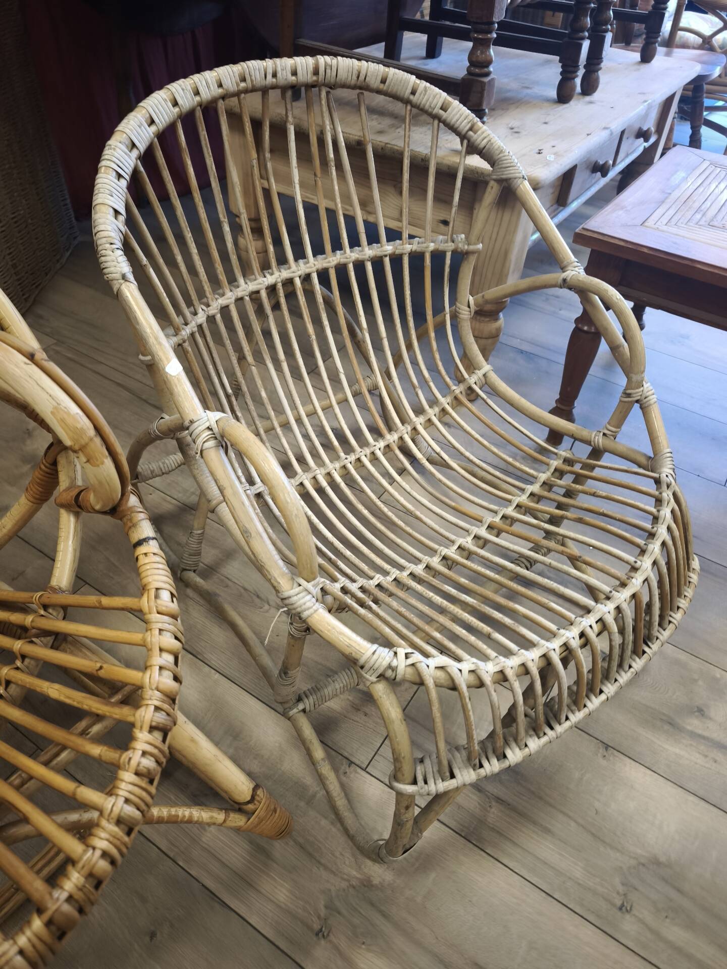 Set of 3 vintage rattan armchairs