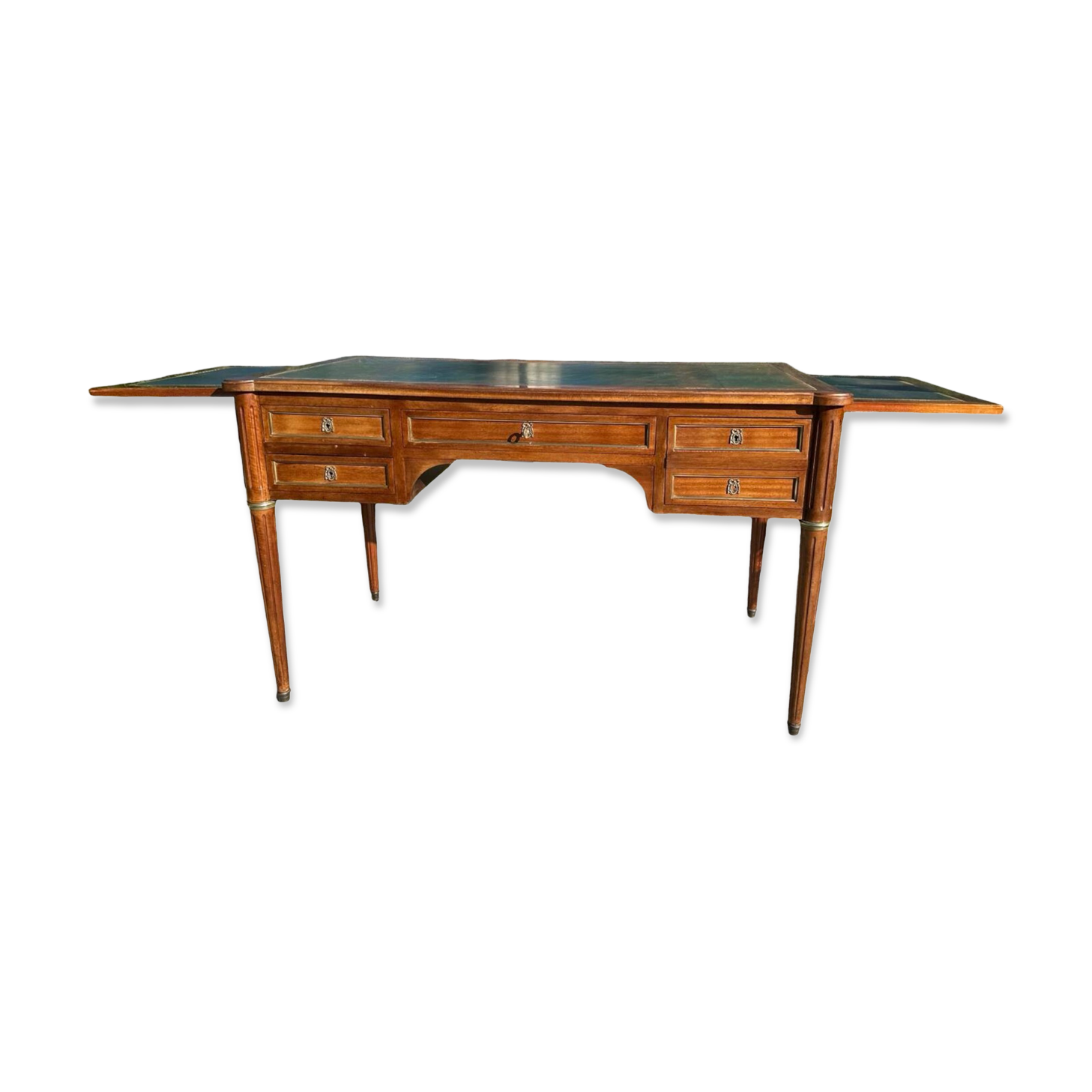Louis XVI style solid mahogany and bronze flat desk, 19th century