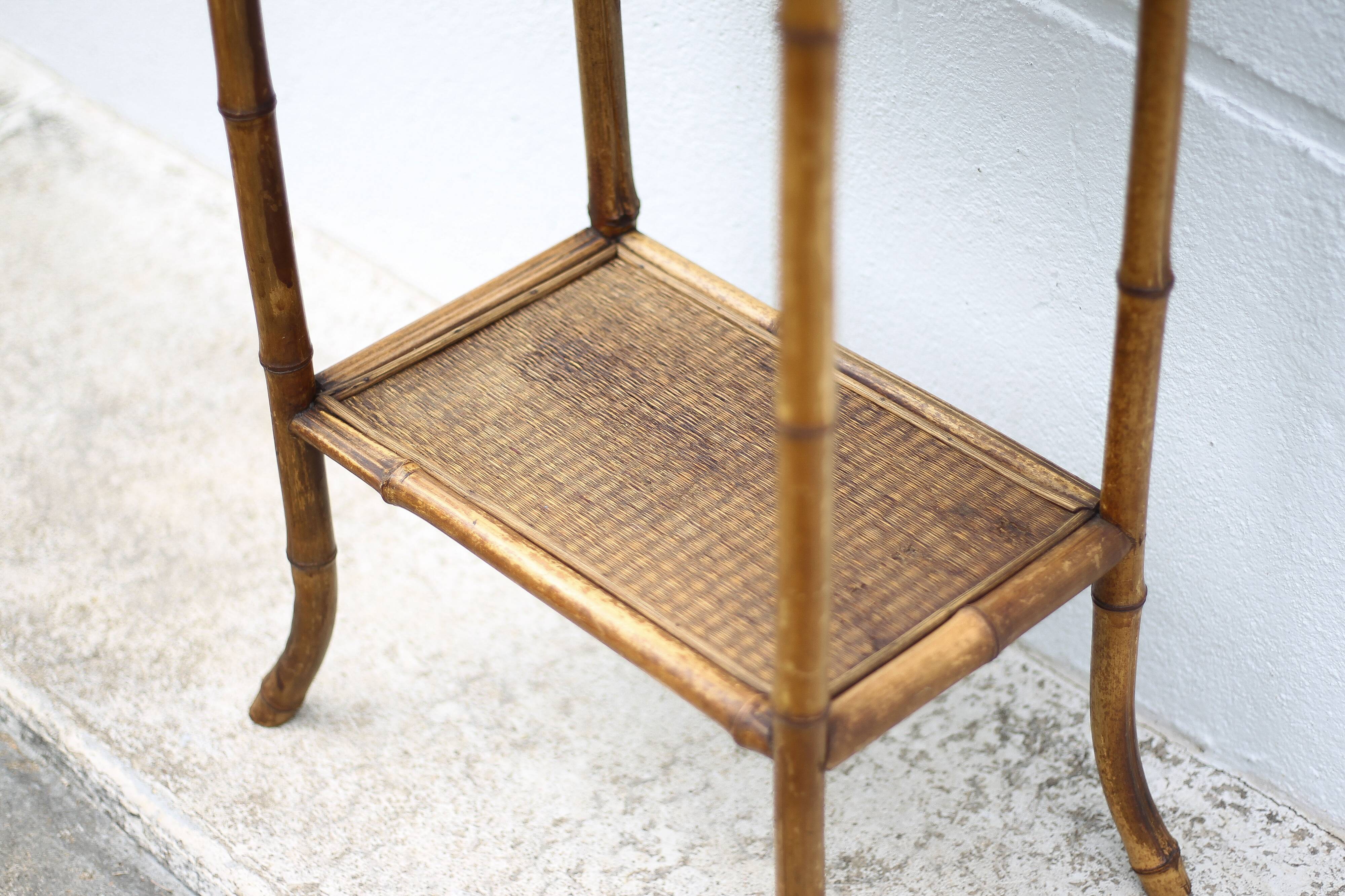 Bamboo and woven wicker table, vintage bamboo console, side table
