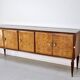 Midcentury Italian Sideboard In Walnut Root And Brass.