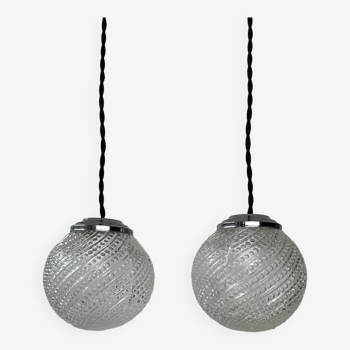 Set of 2 old vintage round pendant lights
