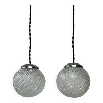 Set of 2 old vintage round pendant lights