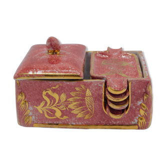 Italian guests ashtray in rose and gilding earthenware