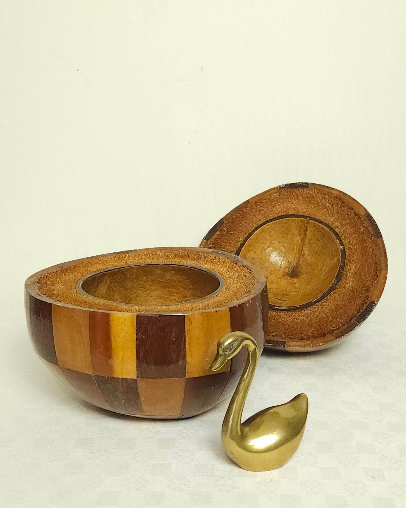 Seau à glaçons noix de coco marqueterie vintage