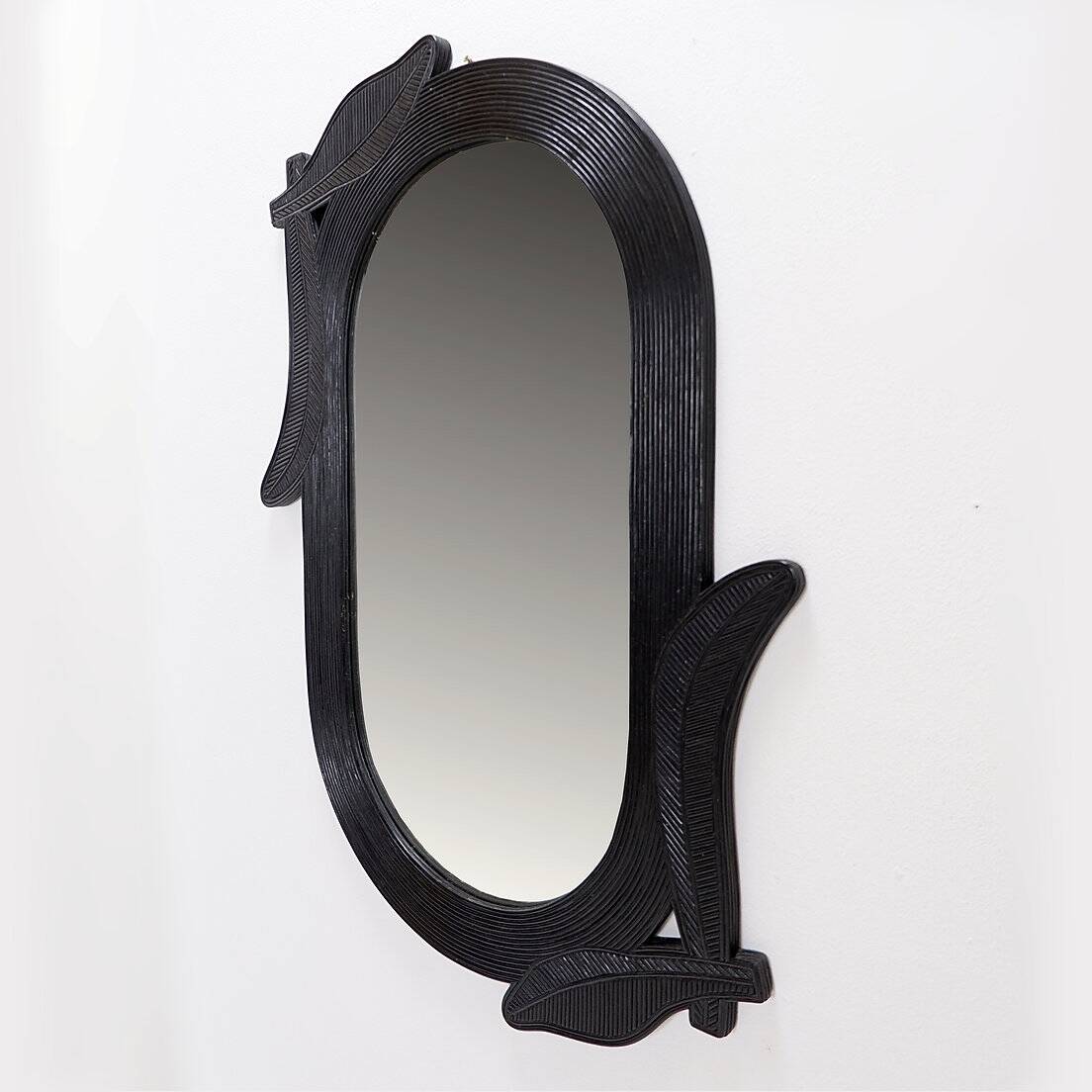 Large Vivai del Sud wall mirror in black lacquered bamboo - 1970s