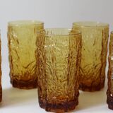 6 verres texturés vintage Geoffrey Baxter orange