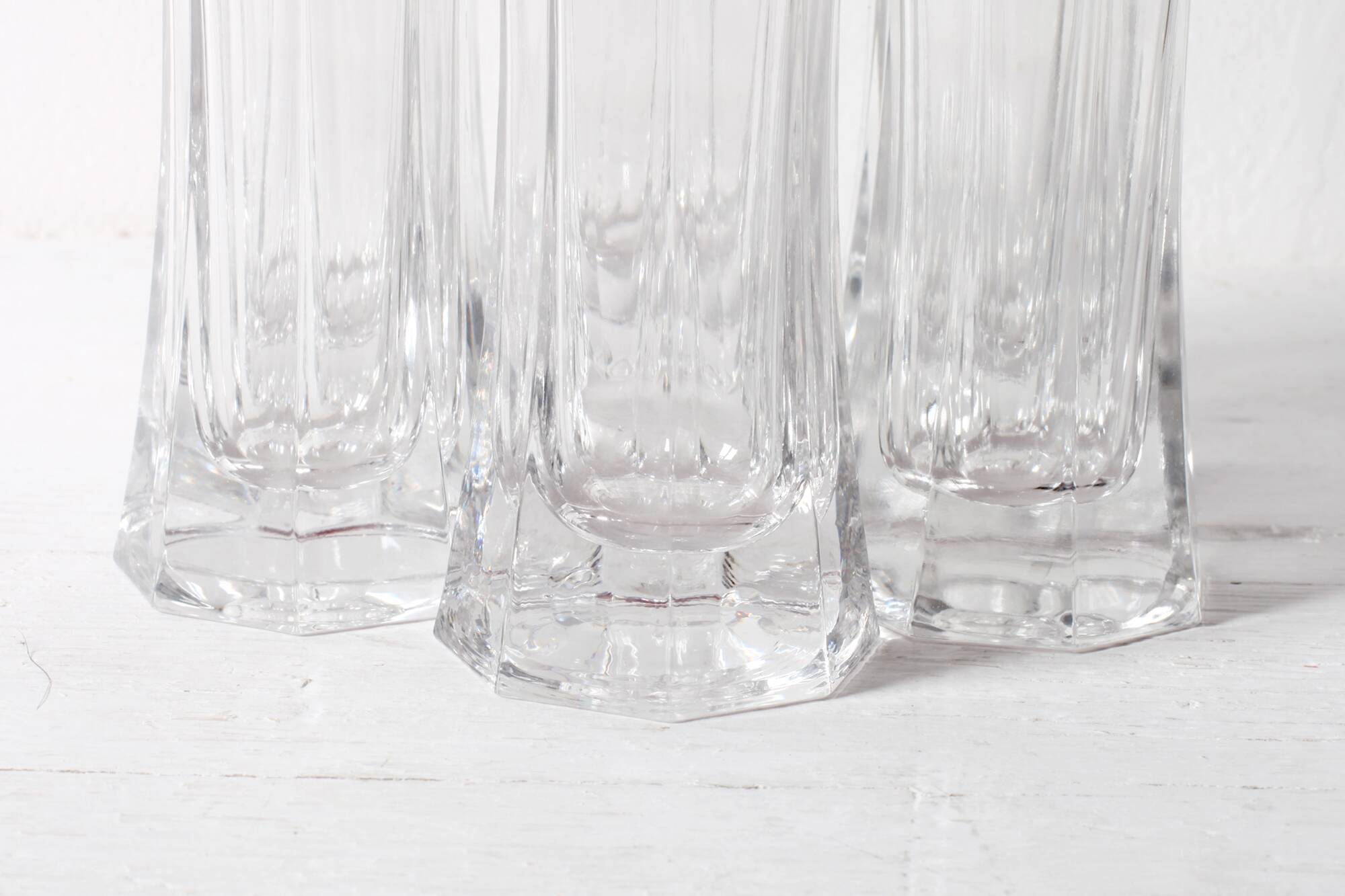 Set of 6 Mid-century Clear Crystal Glasses with Red Rim / Italy / 1980s